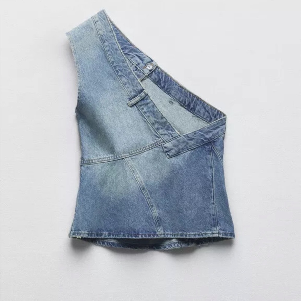 Zara asymmetrical neckline one shoulder denim sleeveless top size XS new